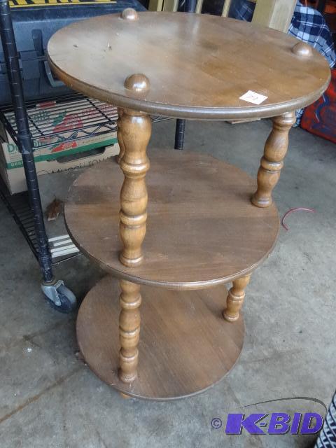 lot 72 image: Vintage 3 Tier Wood Stand 18 X 31 Nice Shape...