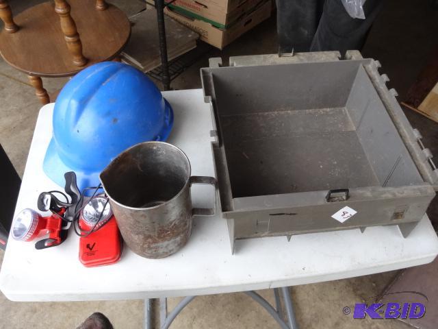 lot 83 image: Plastic Drawer, Head Band Light, Hard Hat, Me...