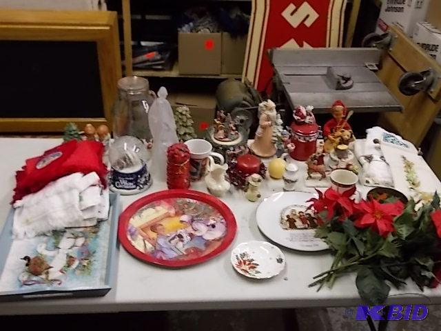 Lot Of Christmas Towels, Figurines, Serving T...