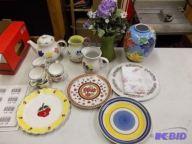 Box Lot Of Tea Pot, Pitchers, Vases, Plates, ...