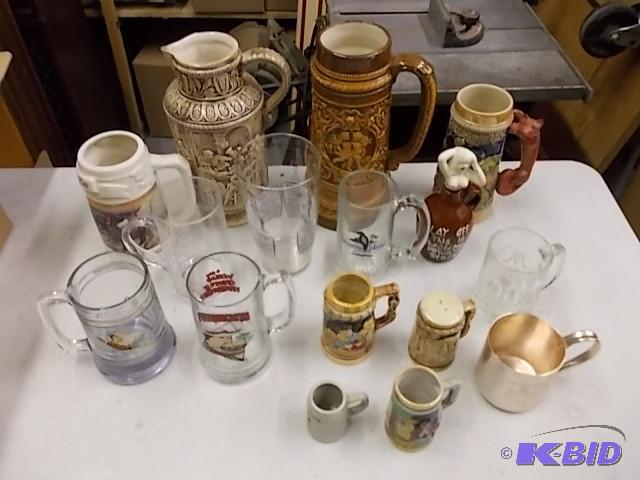 Lot Of Assorted Steins &amp Bar Glasses...