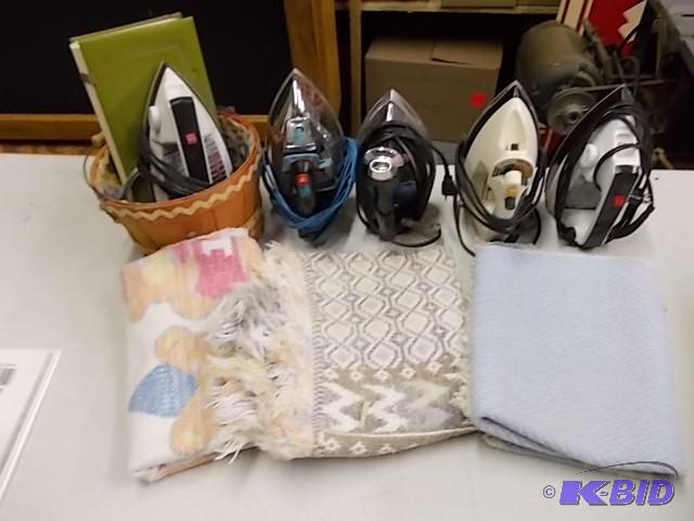 Rugs, Sewing Basket, Irons...