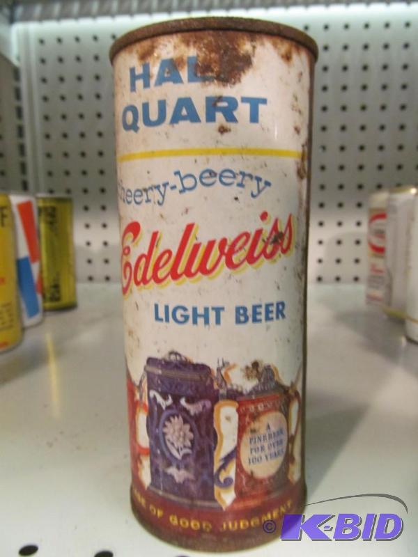 lot 25 image: Edelweiss Light Beer 16oz Flat Top Beer Can
