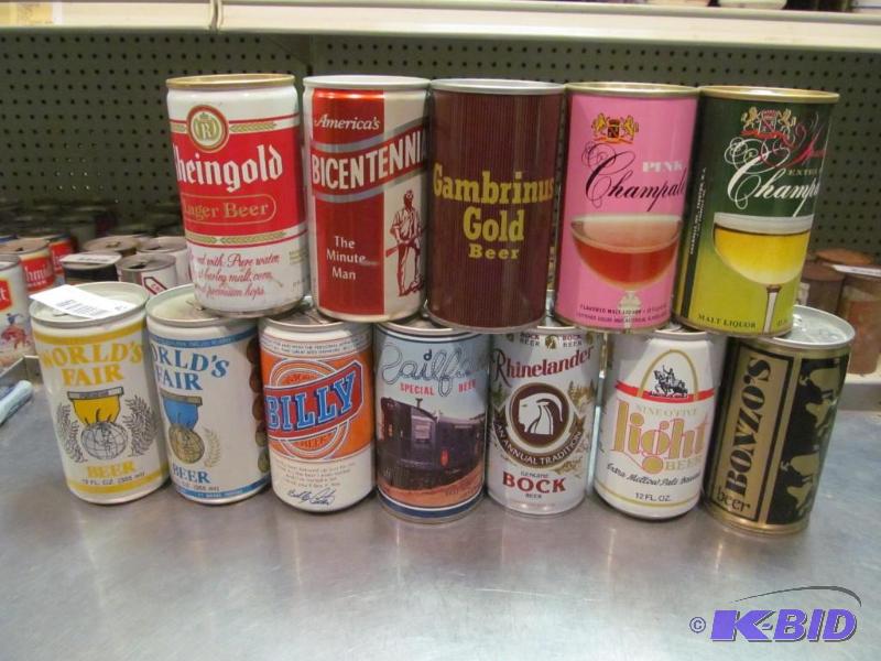 lot 42 image: Lot of 12 Bottom Opened Collector Beer Cans