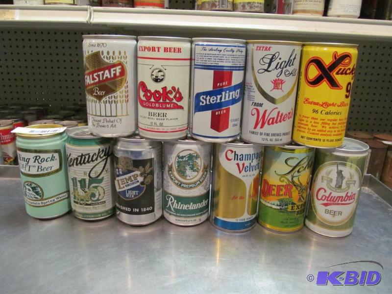 lot 43 image: Lot of 12 Bottom Opened Collector Beer Cans