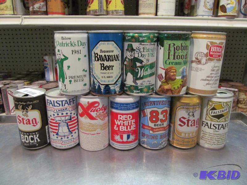 lot 53 image: Lot of 12 Top Opened Collector Beer Cans