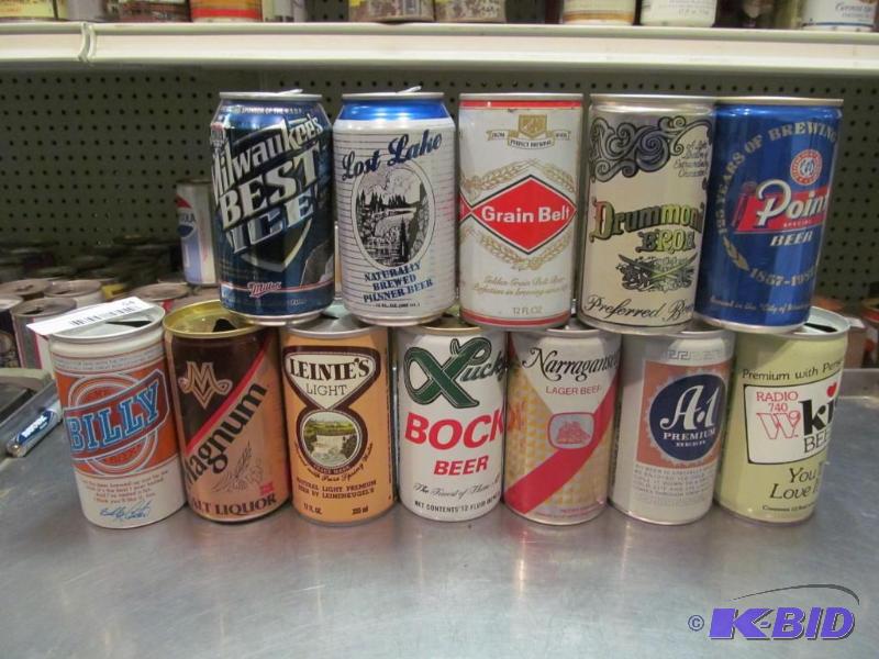 lot 54 image: Lot of 12 Top Opened Collector Beer Cans