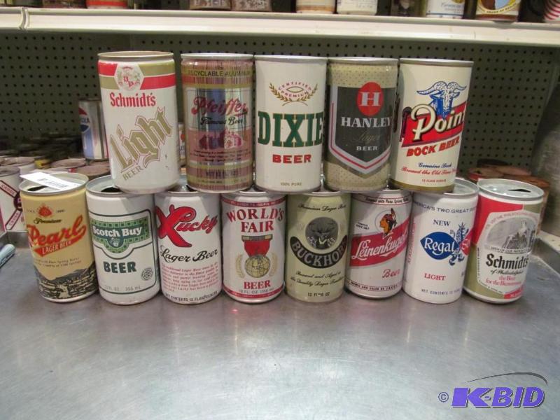 lot 55 image: Lot of 12 Top Opened Collector Beer Cans