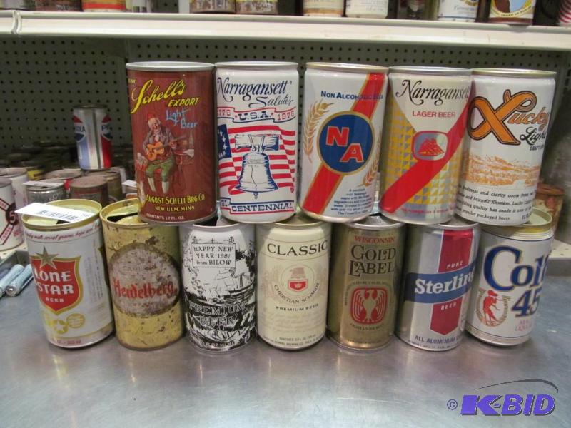 lot 56 image: Lot of 12 Top Opened Collector Beer Cans