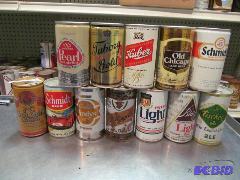 lot 62 image: Lot of 12 Bottom Opened Collector Beer Cans