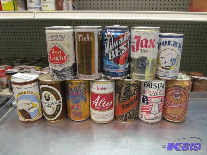 lot 65 image: Lot of 12 Top Opened Collector Beer Cans