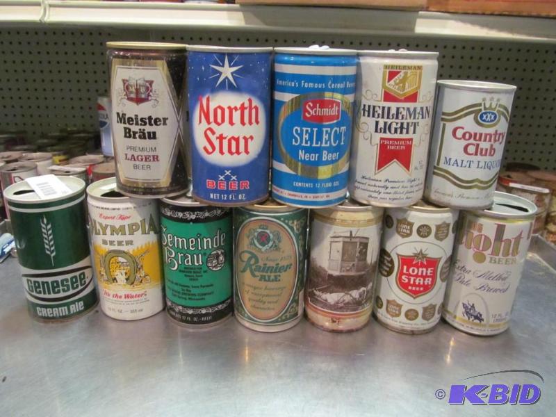 lot 68 image: Lot of 12 Top Opened Collector Beer Cans