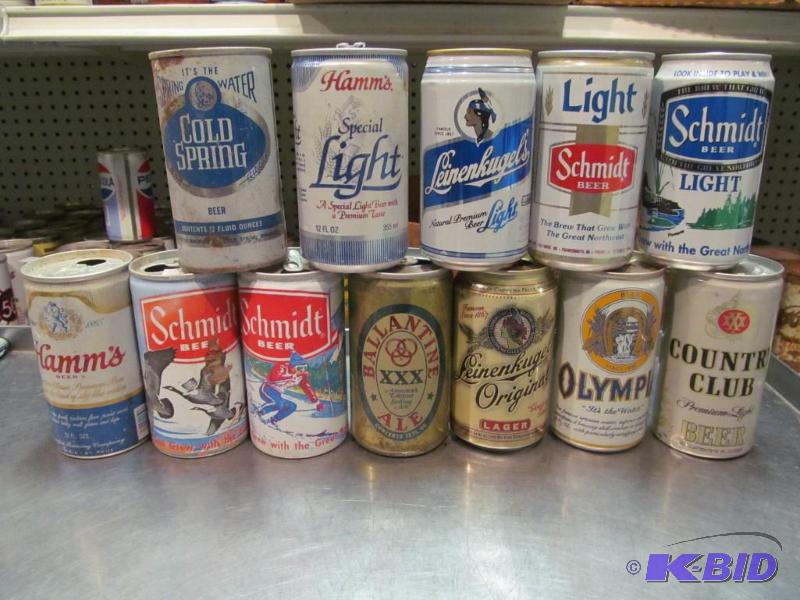 lot 69 image: Lot of 12 Top Opened Collector Beer Cans