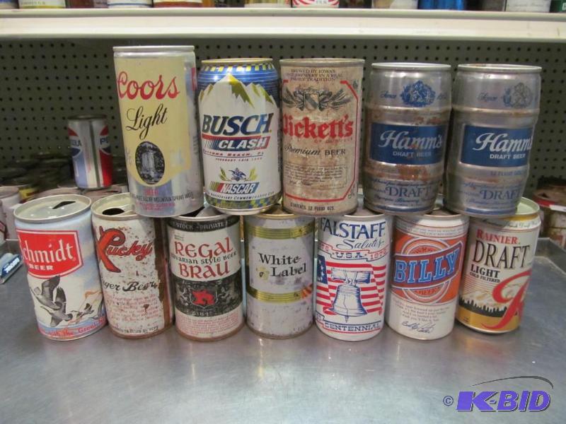 lot 72 image: Lot of 12 Top Opened Collector Beer Cans