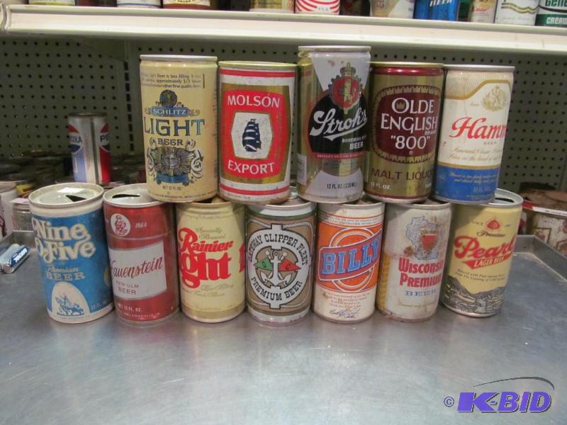 lot 73 image: Lot of 12 Top Opened Collector Beer Cans