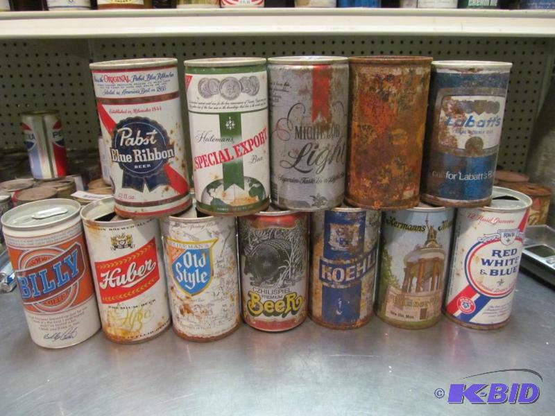 lot 74 image: Lot of 12 Top Opened Collector Beer Cans