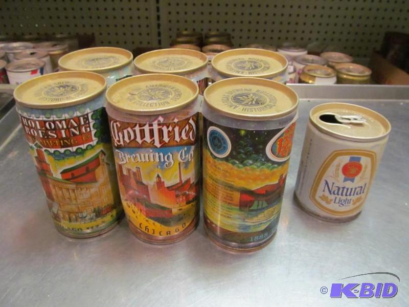 lot 82 image: Lot of 6 Bottom Opened Collector Beer Cans of famous breweries