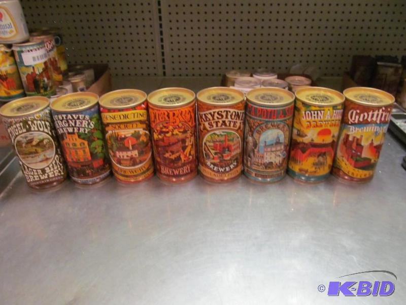 lot 83 image: Lot of 8 Bottom Opened Collector Beer Cans of famous breweries
