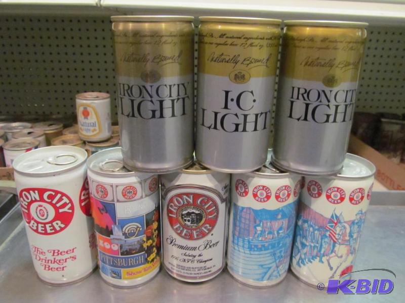 lot 84 image: Lot of 8 Bottom Opened Iron City Beer Collector Beer Cans