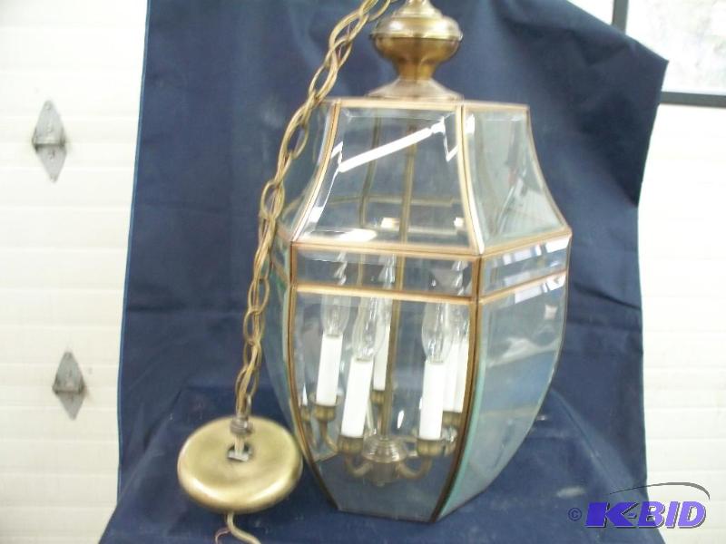 lot 48 image: Glass hanging lamp 2ft tall...