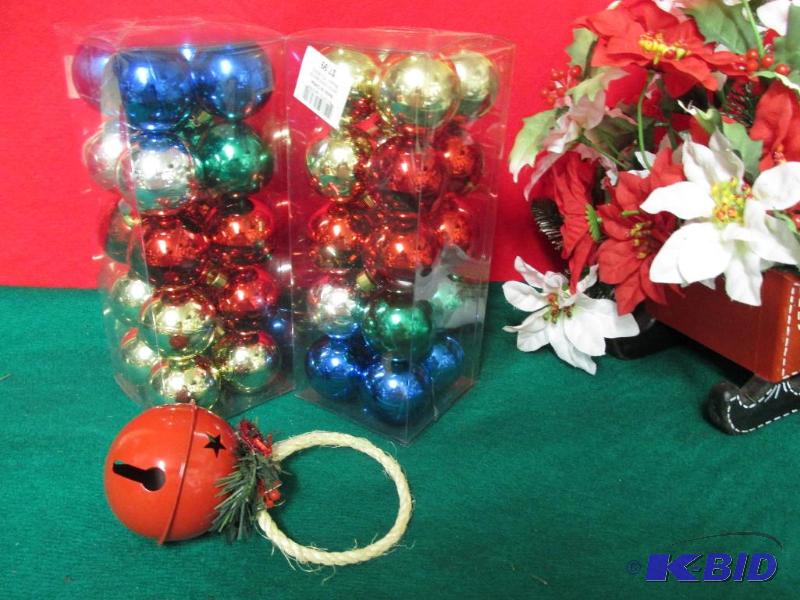 2 Brand New Sets of Christmas Balls and 1 large Red Bell on a Rope