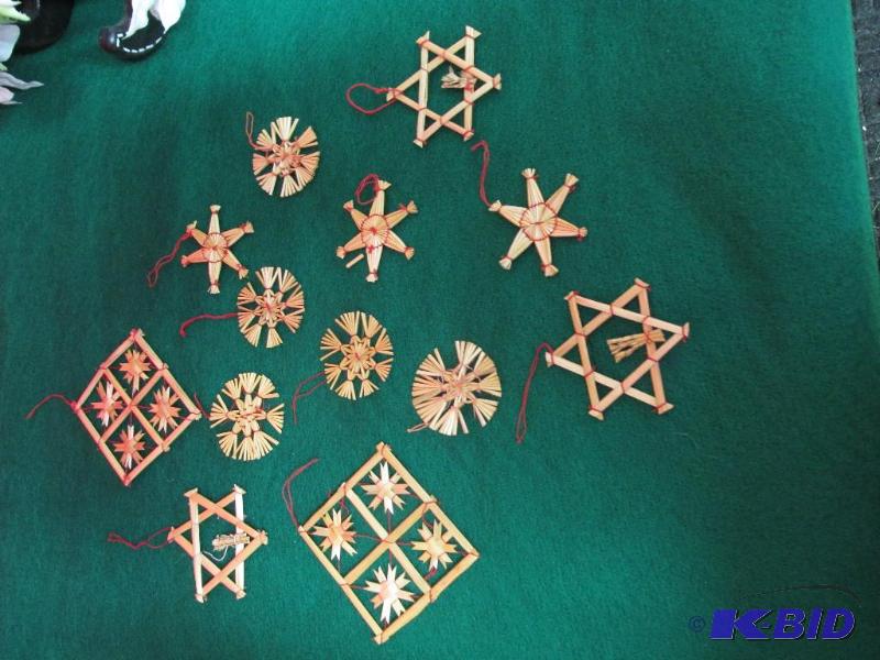 13 Scandinavian Straw Ornaments trimmed in Red