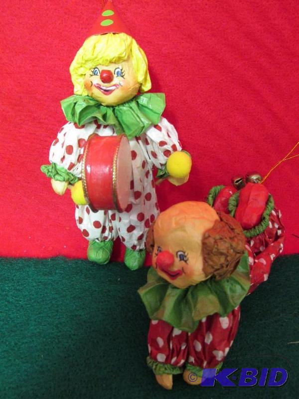 Vintage, Antique - Papier Mache Clown Christmas Ornaments