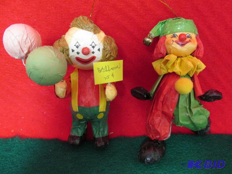 Vintage, Antique - Papier Mache Clown Christmas Ornaments