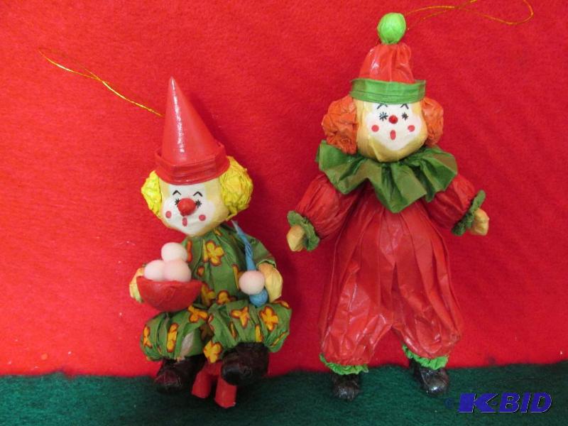 Vintage, Antique - Papier Mache Clown Christmas Ornaments