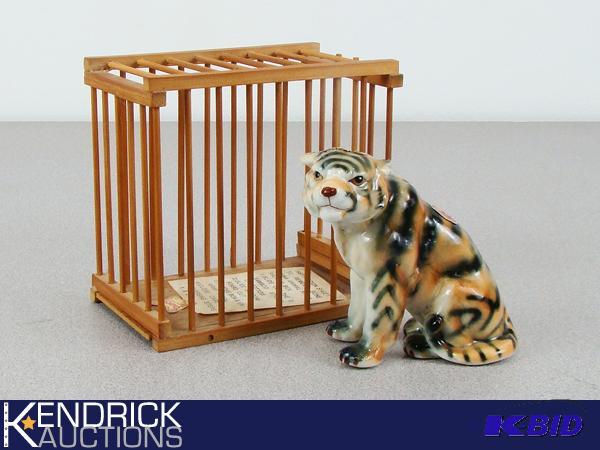 lot 122 image: Enesco Tiger in a Bamboo Cage Figurine
