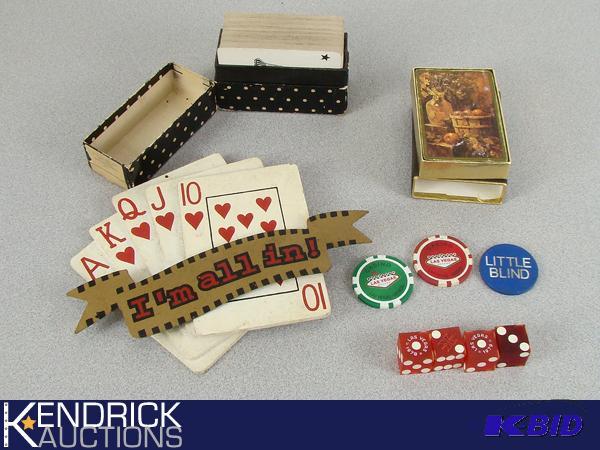 lot 128 image: Lot of Vintage Playing Cards, Dice and Accessories