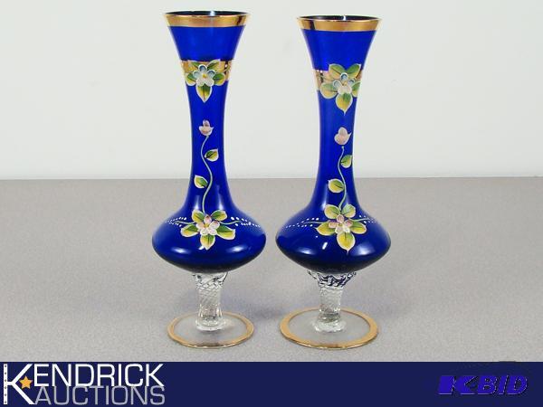 lot 131 image: 2 Bohemian Cobalt Gold Gilded Flutes