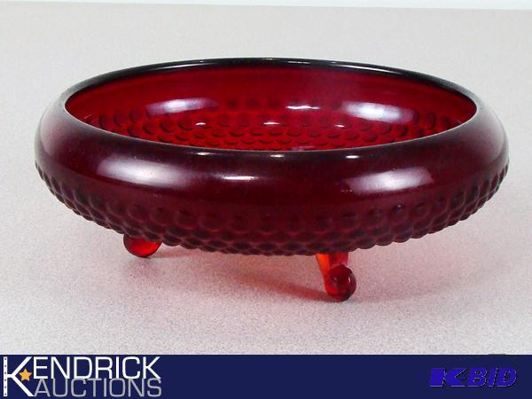 lot 135 image: RedOrange Hobnail Footed Candy Dish