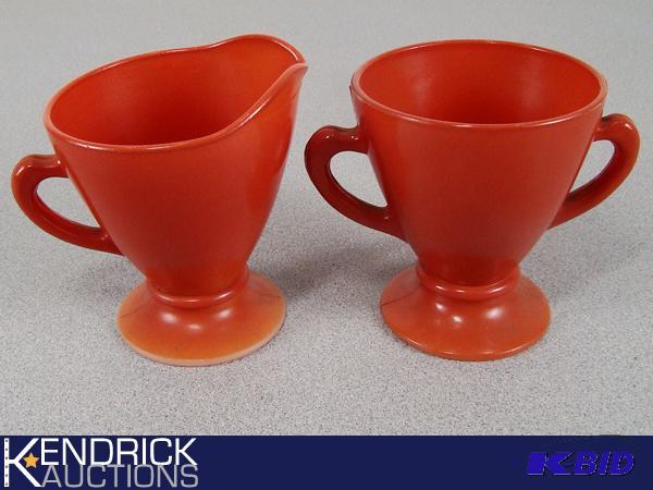 lot 145 image: RedOrange Cream and Sugar Set