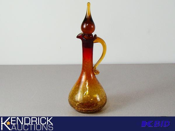 lot 146 image: Vintage Crackled Glass Red and Yellow Decanter