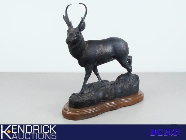 lot 160 image: Signed Heavy Metal Deer Buck Statue