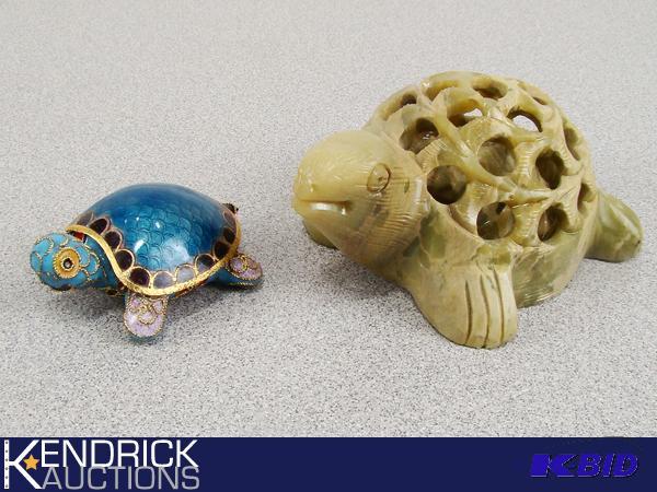 lot 174 image: Carved Jade and Cloisonne Turtles