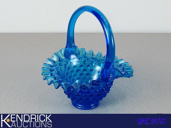 lot 176 image: Blue Hobnail Glass Basket