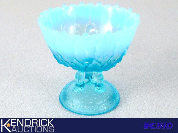 lot 178 image: Blue Opalescent Rimmed Footed Depression Glass Compote