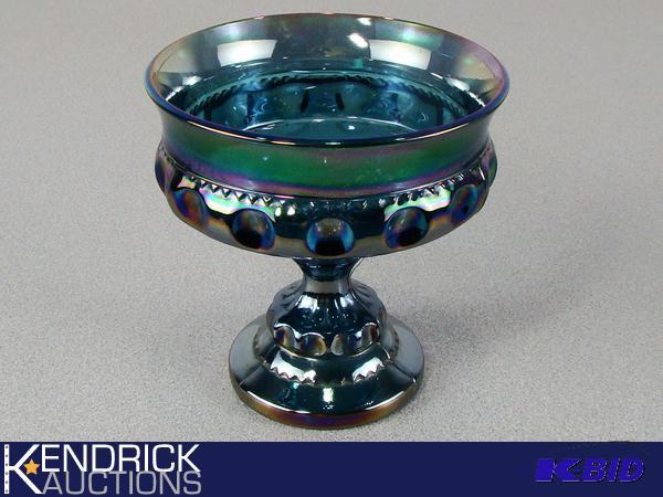 lot 180 image: Blue Carnival Glass Footed Compote