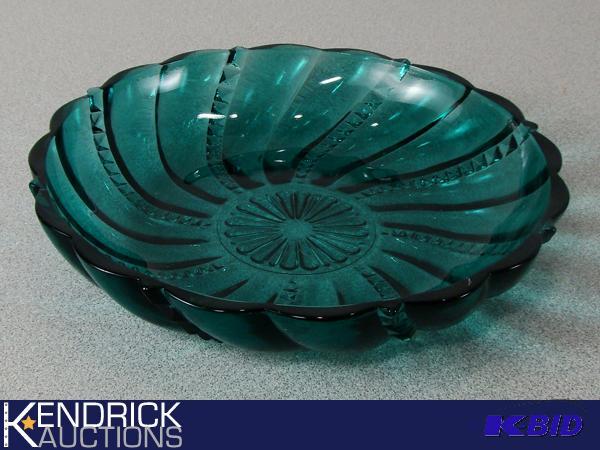 lot 183 image: Blue Green Depression Glass Candy Dish