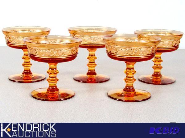 lot 191 image: 5 Amber Depression Glass Sorbet Dishes