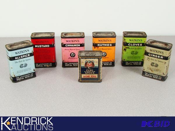 lot 192 image: 7 Vintage Spice Tins