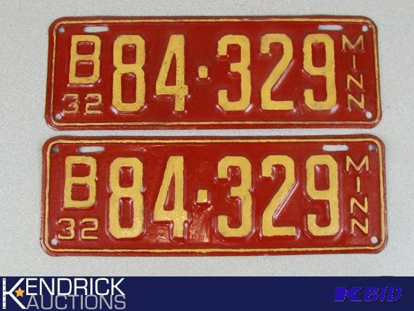 lot 5 image: Pair of 1932 MN License Plates