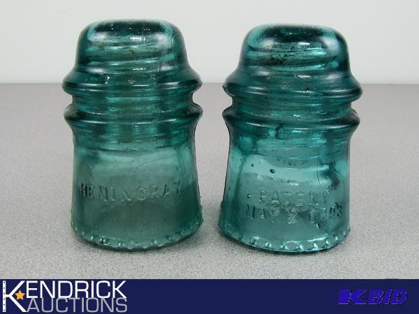 lot 74 image: 2 Antique Glass 1893 Hemingray Insulators