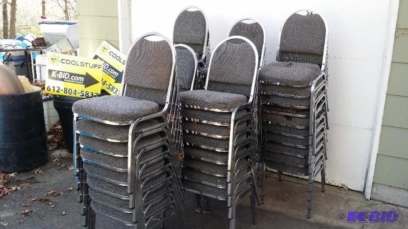 52 Solid steel framed chairs with grey cushio...