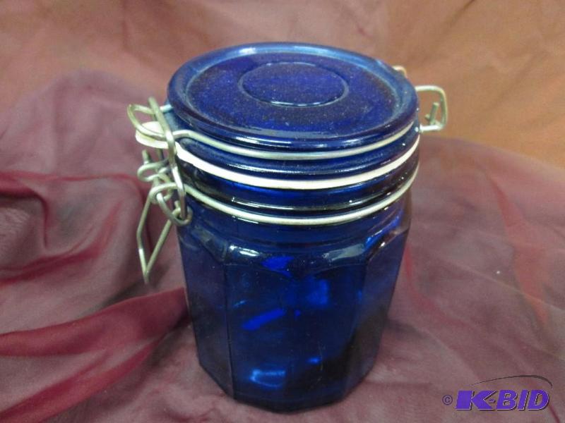 lot 134 image: Cobalt blue sealed jar...