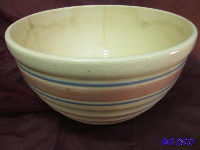 lot 199 image: Pink and blu striped bowl, 9.5...