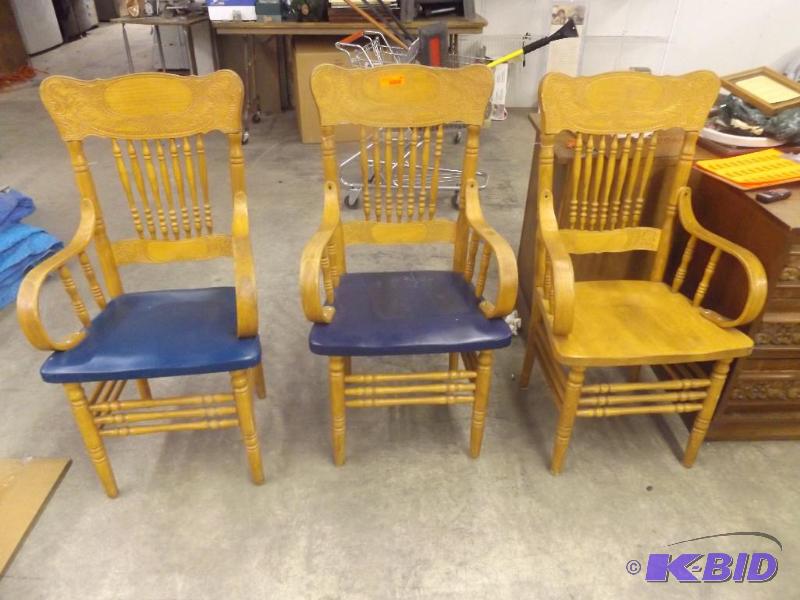 lot 240 image: Three press back dining room chairs...