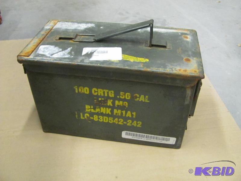 lot 116 image: Metal Military Surplus .50 Cal Ammo Can. Cond...